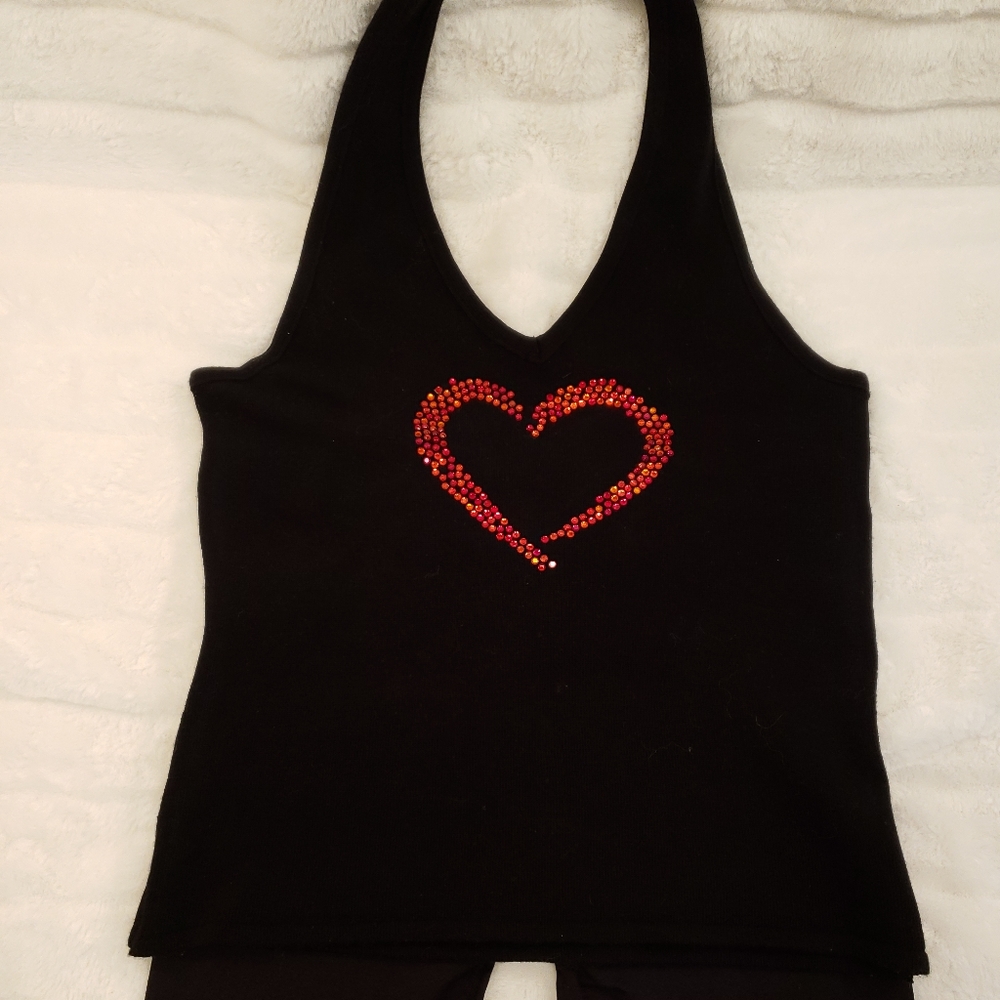 XOXO JEANS BLACK HALTER TOP with RED HEART